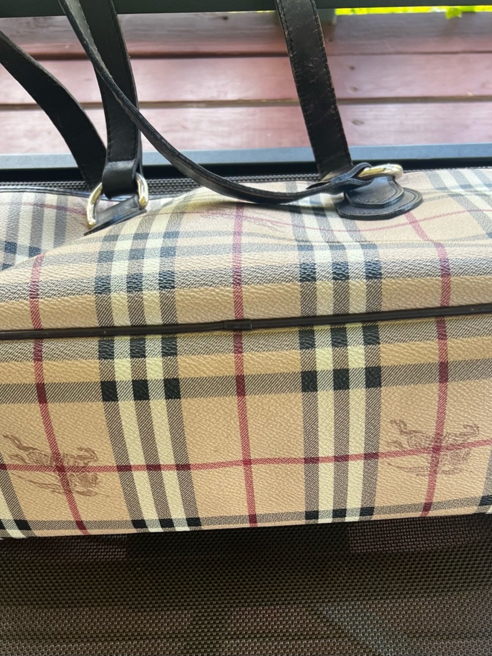Burberry Tan & Black Plaid Leather-Trim Tote - Picture 6 of 10